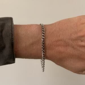 Y2K Silver Cuban Chain Bracelet – Stainless Steel, 8–9", Unisex, Brand New